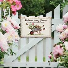 Regalos para jardineros, Carteles de jardinería vintage "Bienvenido a mi jardín", Carteles de metal para decoración del hogar, al aire libre, invernadero, sala de estar, dormitorio, patio, jardín de campo, 8X12 pulgadas - Multicolor - Ver 2