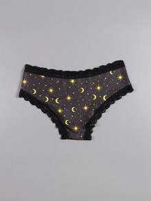 Dircho 5pcs Women's Mystic Print Briefs Set & Celestial & Mushroom & Deer Pattern & Black Lace Trim & Soft Fabric & Dark Tone Scheme & Daily Comfort Underwear & Enchanting Casual Style - Multicolor - View 7