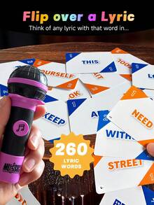 麦克风误听歌曲问答卡牌游戏，适合2-10人卡拉OK派对，包含250张歌词卡（125张），带来爆笑之夜，成人圣诞节和生日礼物（紫色麦克风），游戏卡牌，男士派对游戏，与朋友聚会的绝佳礼物 - 彩色 - 查看 5
