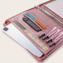 Women Portfolio, Zipper Binder Portfolio For Women, 3 Ring Binders 1 Inch, PU Leather Padfolio Folder, Business Portfolio Organizer With A4 Legal Pads, Thin PU Leather Professional Binder, Gift For Her - 玫瑰金 - 查看 7