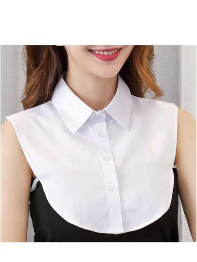 1pc Versatile Solid Color Collared Shirt With Detachable Collar Decoration, Suitable For Layering With Sweaters, One Size Fits Most Under 180lbs, Unisex