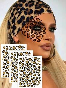 3 Sheets Leopard Face Tattoos Adult Women Sexy Tattoos Leopard Print Temporary Tattoos Makeup Sticker For Halloween Cosplay Party Festivals - Multicolor - View 3
