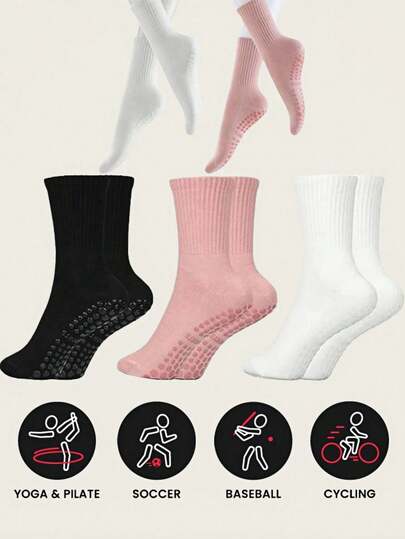 1/3/6双装女士专业普拉提防滑瑜伽袜，带防滑纹理的压缩袜，适合舞蹈、健身、芭蕾、健身房、医院及四季运动