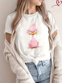 Women's Pure Cotton T-Shirt , Short Sleeve Round Neck Casual Top, Soft Breathable Basic Tee, S-XXXL Sizes Available, Summer Fashion, Daily Wear, Loose Fit,Suitable For All Seasons - style_ae - 查看 6