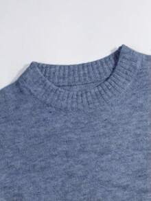 Áo len dệt kim cổ tròn màu xám kiểu dáng thường ngày dành cho nữ - Xanh denim - Xem 5
