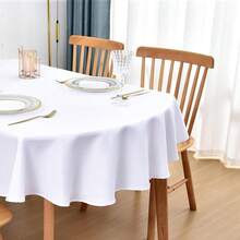 Mantel ovalado de 60x120 pulgadas de tela de poliéster, mantel de mesa sólido blanco de uso pesado lavable para comedor, cocina, hogar y fiestas - Blanco, 120 x 60 pulgadas, ovalado - Ver 1