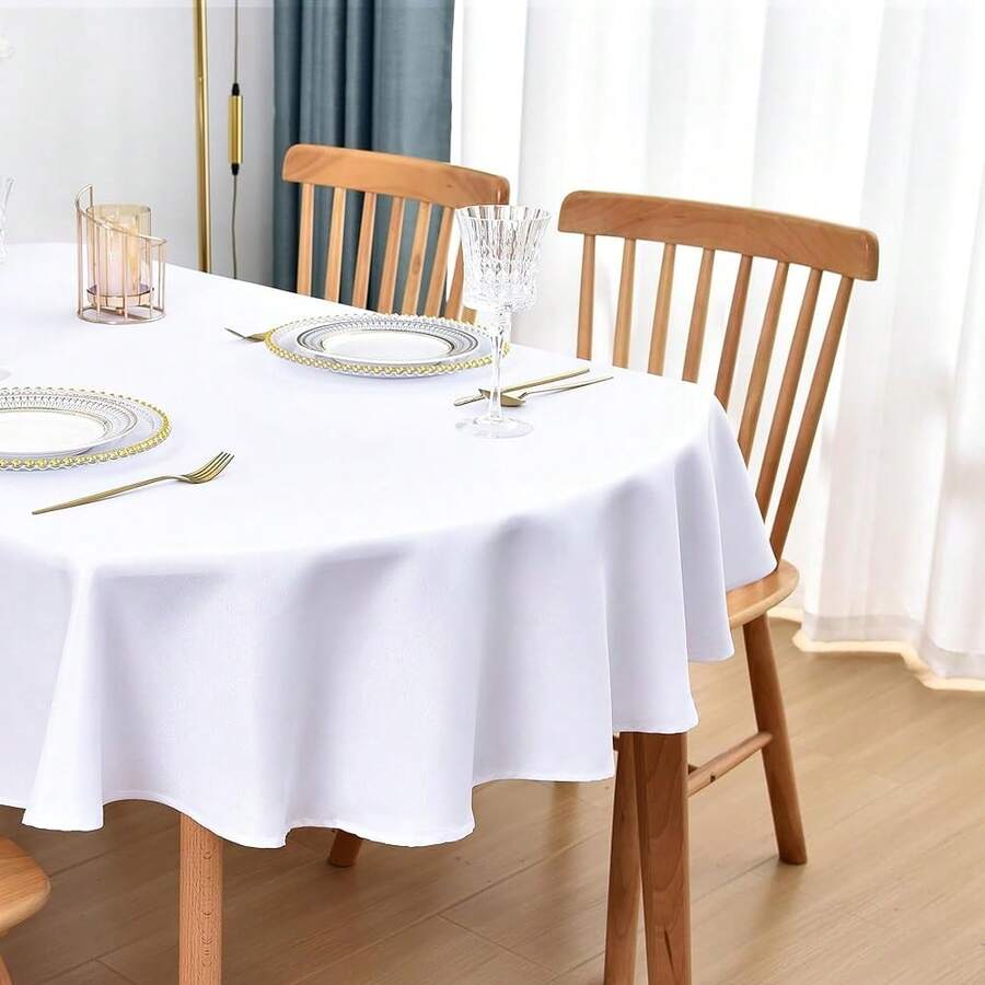 Mantel ovalado de 60x120 pulgadas de tela de poliéster, mantel de mesa sólido blanco de uso pesado lavable para comedor, cocina, hogar y fiestas - Blanco, 120 x 60 pulgadas, ovalado - Ver 1