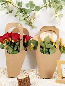 5/10个装牛皮纸花卉礼品袋，带提手，花卉包装袋，适用于礼品、节日、婚礼、生日、派对等场合。 - 彩色 - 查看 7