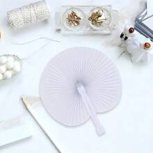White Paper Folding Fan, Round Shaped, Wedding Ceremony Supplies - White - View 8