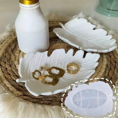 1pc DIY Resin Mold Leaf Tray Storage Dish Plaster Epoxy Resin Mold, Home Decor Creative Leaf Display Stand Silicone Mold, Suitable For Jewelry Organizer Tray Making