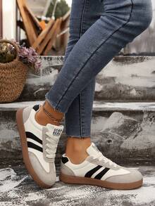 Zapatillas casuales para mujer, con cordones, de moda, cómodas y versátiles, para otoño/invierno - Beis - Ver 1