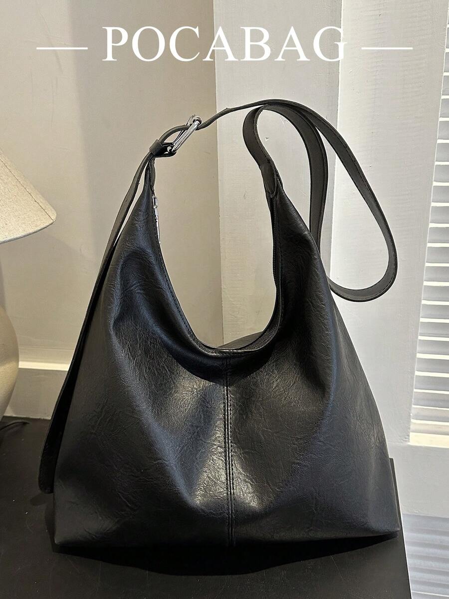 Tas jinjing komuter warna solid bahan PU model terbaru 2026, tas selempang desain minimalis dan unik, tas bahu bergaya dengan kapasitas besar.