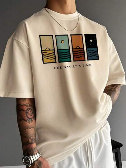 男士简约印花短袖T恤，舒适透气，时尚夏季穿着