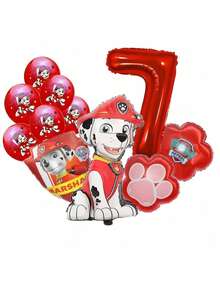 Paw Patrol 官方授权的汪汪队立大功红色狗狗数码乳胶铝膜气球生日派对装饰，生日快乐气球组合，完美生日礼物性别揭晓派对墙面装饰气球套装 - 彩色 - 查看 9