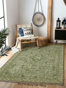 1 pieza Alfombra de área con patrón vintage verde, estilo bohemio, material de terciopelo suave y cómodo, fácil mantenimiento, impermeable y anti-manchas, con respaldo antideslizante, adecuada para entrada, dormitorio, sala de estar, baño, cocina, comedor, oficina, decoración de habitación, celebración festiva - Verde - Ver 13