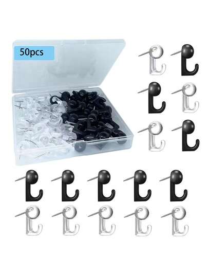 1SET Push Pin Hooks, Plastic Heads Cork Board Hooks Decorative Thumb Tacks Hook For Photo Wall, Bulletin Board, Home Wall, Home Office School Supplies (50 Pcs)