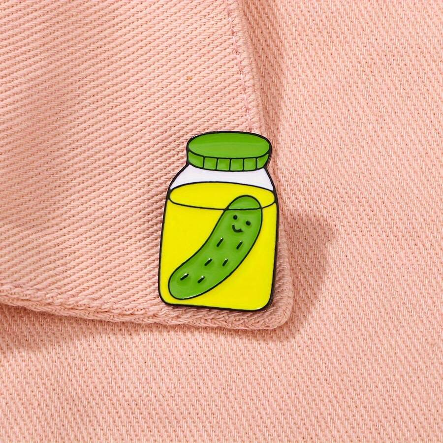 1pc Cute Pickle Jar Design Hard Enamel Pin Brooch For Women's Fashion Accessory, Charming Clothing Ornament - 1 - 查看 1