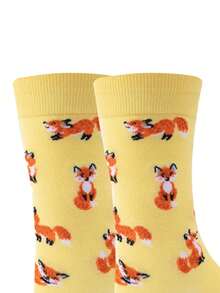 1双女士魅力秋季狐狸主题（卡通狐狸图案）卡通印花撞色吸汗防臭柔软舒适新奇有趣的船袜，送给女性/母亲/女儿/祖母/妻子/女友/野生动物爱好者的趣味礼物，适合生日/秋季郊游/万圣节/圣诞节/日常穿着，舒适的秋冬休闲袜，可搭配其他服装。 - 彩色 - 查看 4