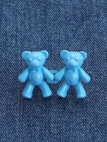 2pcs Cartoon Bear Pants Buttons, Metal Detachable Buckle Without Sewing For Waist Adjustment - Green - View 16