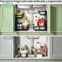 HAWOO Organizador Debajo del Fregadero de 2 Niveles, Prueba de Óxido Organizadores de Gabinetes Deslizantes en Forma de L, Organizador de Fregadero Multiusos para Cajón de Cocina y Baño, 2 Pack - 1 - Ver 8