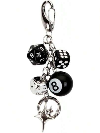 Dice Keychain, 8 Ball Keychain For Women & Girls, Black Bag Purse Charms For Handbag