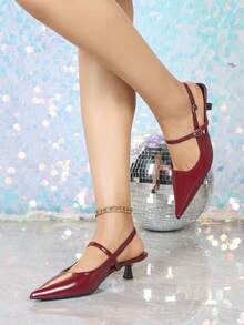 4厘米酒红色高跟鞋，派对礼服鞋，套脚细高跟鞋，尖头高跟鞋 - 酒紅色 - 查看 2