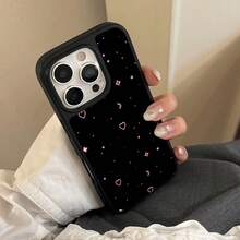 Phone - Black And Pink Heart And Design Is Suitable 17 Pro Cases, As Well As 16 Pro/15/14/13 Pro/12/11. It Features A Minimalist And Style, Made Of High-Quality With Straight-Glass Drop Protectio Festive Surprise Durable Shockproof Phone - 1pc - 查看 10
