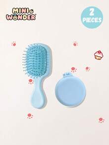 8pcs/2pcs Kids Casual Macaron Solid Color Air Cushion Small Comb And Folding Mirror Comb Set, Durable ABS Handle, Suitable For Hairstyling, Hair Salon, Barber, Hair Brush, Comb, Hair Accessories, Hair Products And Salon Supplies, Beauty Travel Essentials - Multicolor - View 8