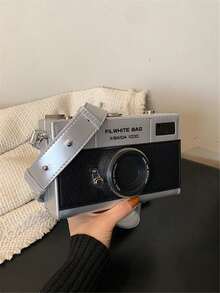 1个新款创意硬壳盒包，时尚独特的相机造型斜挎包，配有可调节宽肩带，女士时尚手机袋，银色钱包，小钱包，趣味礼物，可装硬币、口红、钥匙、手机 - 銀色 - 查看 9