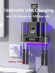 1 Set Esterilizador de cepillo de dientes UV automático inteligente y dispensador de pasta de dientes, soporte de cepillo de dientes montado en la pared con carga USB, limpiador sanitizante de 4 ranuras para uso familiar, sanitizador de cepillo de dientes con exprimidor de pasta de dientes, secador de cepillo de dientes, accesorios de baño para organizadores y almacenamiento de baño - Multicolor - Ver 11