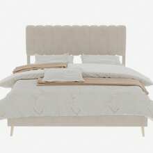 Modern Minimalist Upholstered Bed With Plush Headboard, 160x200 Cm, Beige, Multifunctional Bedroom Furniture, Low Slatted Base Without Storage (Without Gas Spring), Mattress Not Included. - Beige + Fabric + Metal + Memory Foam - View 10