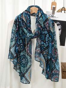 1pc New Fashionable Versatile Elegant Lightweight Printed Satin Scarf, Suitable For Spring And Autumn - Retro Windproof Headscarf, Hair Wrap - Soft And Lightweight, Printed Beach Scarf, New Multifunctional Women Accessory - Multicolor - View 12