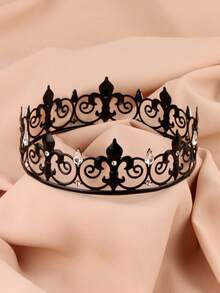 Corona negra clásica europea unisex, corona redonda simple de rey, accesorio de cabello nupcial barroco, accesorio de disfraz, tocado para baile, fiesta, festival, cumpleaños, novia, tiara, coronas, guirnalda de cabello, corona de flores - A378 negro - Ver 2