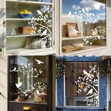 1/2 piezas Calcomanía de ventana con silueta de pájaro blanco abstracto, pegatina de vinilo con patrón de rama de árbol removible, sin gel, adherencia estática, adecuada para decoración de puertas de vidrio del hogar - Multicolor - Ver 1