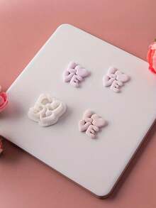 1pc Valentine's Day Heart Earring Mold Set With Polymer Clay Cutter & Embossing - Plastic DIY Jewelry Making Kit For Heart-Shaped Pendants, Earwires, Clay Beads Crafting (Compatible With Polymer Clay, Resin, Wax) - White - View 4