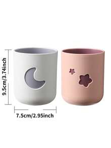2pcs/Set Pink & White Star & Moon Theme Couple Bathroom Cup Set, Toothbrush Toothpaste Storage Cup, Rinse Cup With Moon & Star Design - Multicolor - View 3