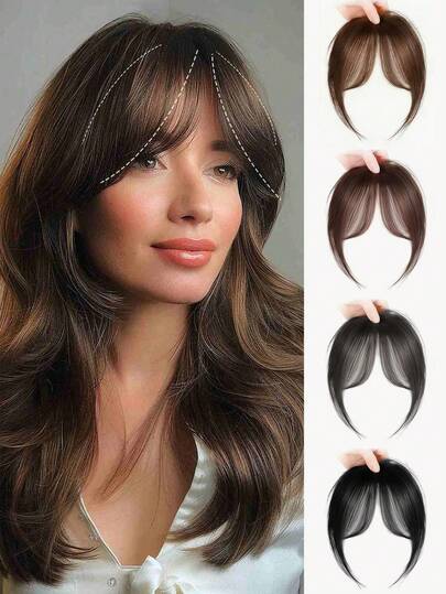 1pc Women's Elegant Natural Black-Brown Clip-On Bangs, Fluffy Curly High-Temperature Fiber Synthetic Wig, Voluminous Side Bangs, Suitable For Parties And Daily Wear, Party Hair Accessories, Side Bangs Piece, Natural Styling Wig, Claw Clips, Hair Slide, Hair Barrettes