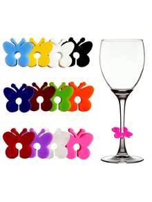 24个装酒杯挂饰，饮品识别标签，硅胶材质，适用于高脚杯，多色饮品标签，可用于杯子、啤酒瓶、马克杯、罐子、鸡尾酒杯，适用于酒吧、婚礼、生日派对、情人节等各种场合。 - 彩色 - 查看 22