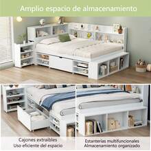 Children's Bed, 135 X 190 Cm, Single Bed, Multifunctional Children's Bed With Drawers And Shelves, Large Storage Space, Slatted Base, Mattress Not Included, White Colour. - White Plywood - View 10