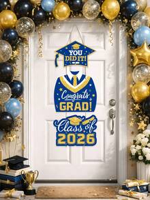 Decoraciones de graduación azul 2026, letreros de puerta Congrats Grad Clase de 2026, corona de graduación Letreros colgantes Accesorios para fotomatón para fiesta de graduados - Azul - Ver 4