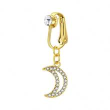 Fake Belly Button Ring Clip-On For Women - CZ Dangle Heart Non-Piercing Jewelry - Golden - Golden - View 41