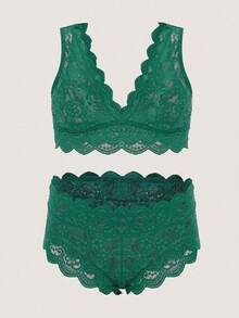 Plus Size Women Sexy Lace Lingerie Set - Green - View 5