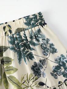 EARO Women's Long Printed Layered Skirt, Non-Stretch Fabric, Elastic Waistband, Flowing Long Skirt - Green - View 4