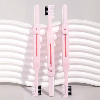 3pcs/Set Retractable Eyebrow Razor, & Scratch-Resistant, Portable Eyebrow Trimmer, Sharp Yet Skin-Friendly, Suitable For Beginners, Foldable Eyebrow Shaper, Eyebrow Grooming, Essential For Home & Travel, Stainless Steel Eyebrow Razor, Non-Slip Handle For Easy Precise Shaping