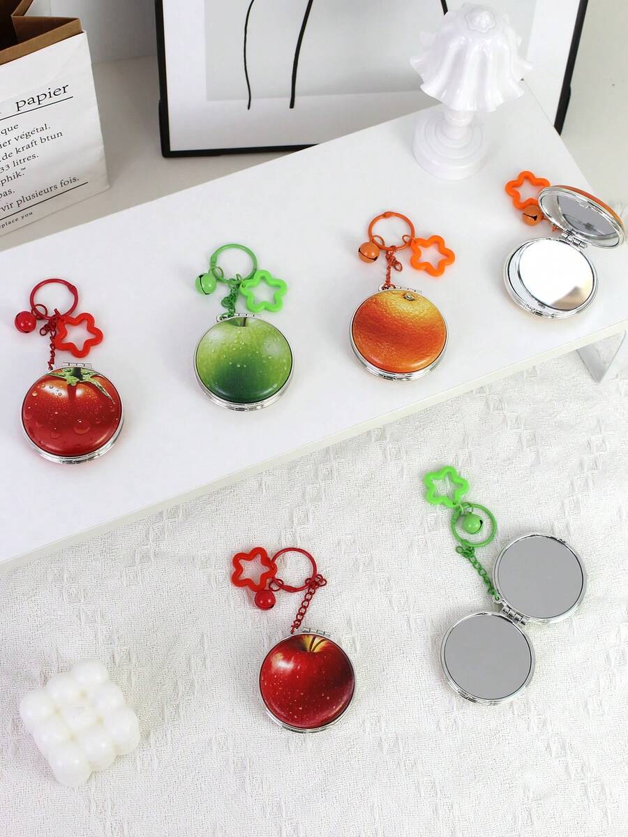 1个PU材质挂镜，可爱马卡龙造型水果系列化妆镜，迷你旅行便携手持挂包镜，女士适用，赠品，旅行，平价好物，旅行必备 - 彩色 - 查看 1