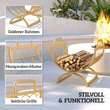 Firewood Rack For Indoor Use, 46 X 36 X 41 Cm, Log Holder For Fireplace Or Stove, Metal, Gold