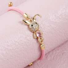 时尚奢华镶嵌全锆可爱小兔推拉式可调节手工编织手链，女士宴会首饰 - 金色 - 查看 6