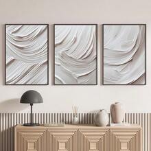 3幅中性米色柔和色调极简主义墙面艺术画，米白色波浪抽象印花，笔触海报，现代墙面装饰，帆布画，适用于客厅、卧室、厨房、家庭办公室、咖啡馆、酒吧、宿舍、走廊、家居和房间装饰，不含画框 - 淺灰色 - 查看 8