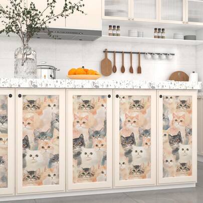 1 rulle söt djurkatt-tapet, utsökt inredningsfilm, lämplig för att dekorera vardagsrum och sovrum, olika väggdekorationer i rum, väggrenoveringstapet för hem, enkel att installera, handgjord hantverksfilm