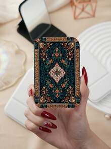 1pc Bohemian Vintage Floral Pattern Vanity Mirror, Foldable Lightweight Compact Handheld Mirror, Durable PU Leather Stand, Vertical Display, Suitable For All Occasions And Users, Foldable Square Pocket Mirror - Multicolor - View 6